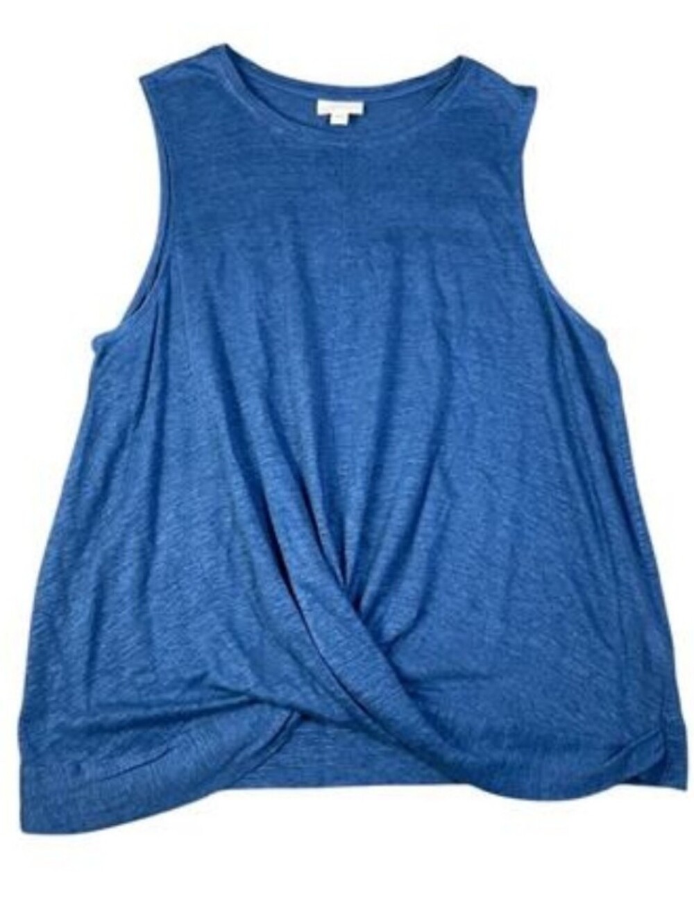 J.JILL LOVE LINEN Dark Blue Draped Twist Front Hem Sleeveless Tank Top Size XL - Picture 2 of 8